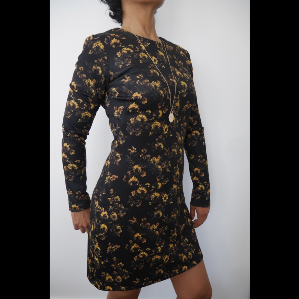 Zara A-line scoop neck long sleeve floral dress